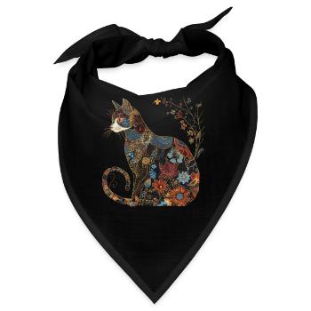 Katze Blumen Muster Vintage Geschenk - Bandana - Schwarz - Vorne