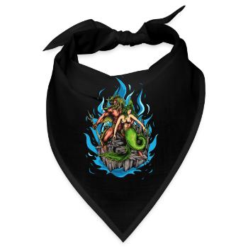 Gott Poseidon und Meerjungfrau - Bandana - Schwarz - Vorne
