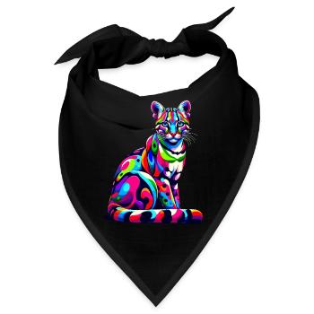 Bunte Pop Art Ozelot Ozelots Zwergleopard - Bandana - Schwarz - Vorne