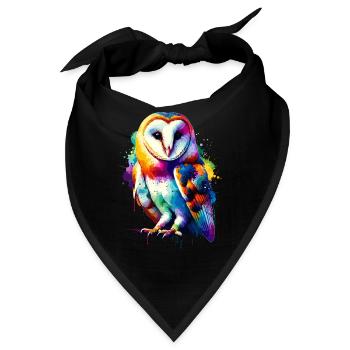 Bunte Splash Art Schleiereule Eulen - Bandana - Schwarz - Vorne