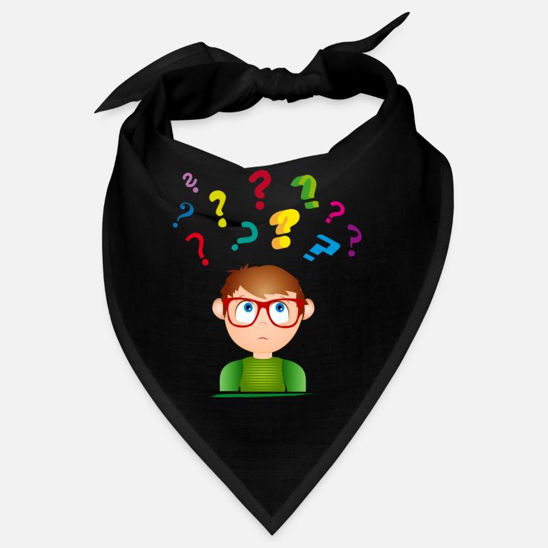 Boy with glasses with many colorful question marks Bandana