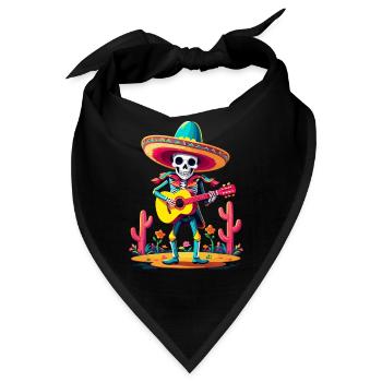 Mexikanischer Mariachi Skelett Gitarrenspieler - Bandana - Schwarz - Vorne