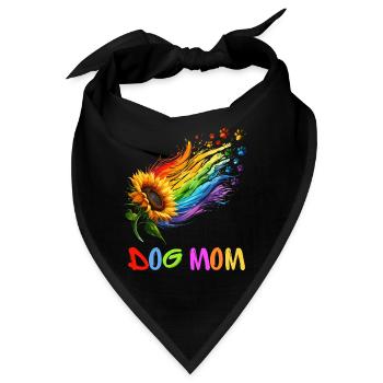 Dog Mom Hund Sonnenblume Regenbogen Pfoten Wau - Bandana - Schwarz - Vorne
