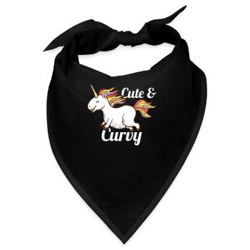 Niedliches und kurviges Einhorn-T-Shirt - Lustiges molliges Mädchen - Bandana - Schwarz - Vorne