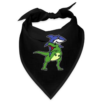 Lustige Hai Reiten T-Rex Dinosaurier Grafik Neuheit - Bandana - Schwarz - Vorne