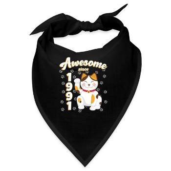 1991 Geburtstag Awesome since Katze Maneki neko - Bandana - Schwarz - Vorne