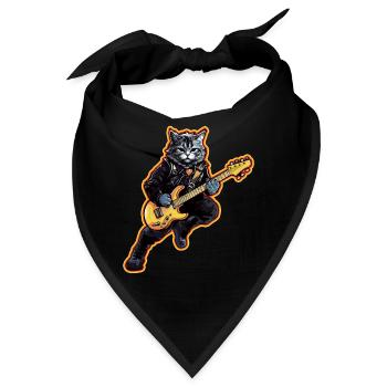 Musiker Katze Rocker Gitarre Instrumente Liebe - Bandana - Schwarz - Vorne