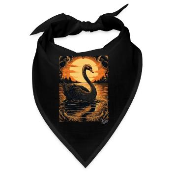 Holzschnitt eines Schwans auf einem See - Bandana - Schwarz - Vorne