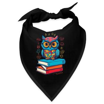 Bücher Eule Süße Buch Illustration Lesender Kauz - Bandana - Schwarz - Vorne