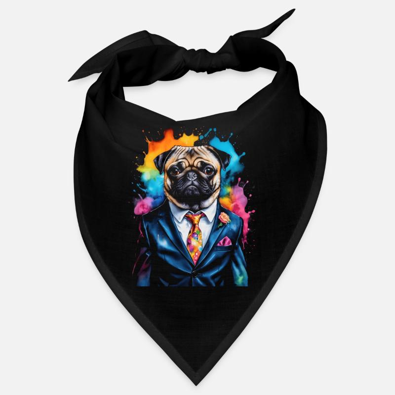 Mops Anzug Hund Bunt Lustig Tier Design Print Bandana
