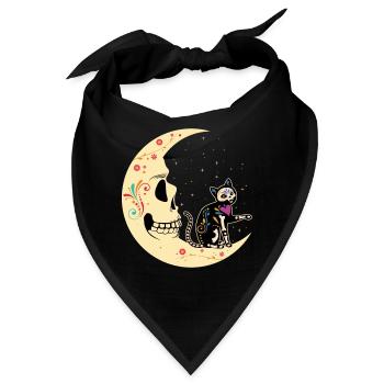 Mondkatze Blumen Muertos Tag der Toten Halloween - Bandana - Schwarz - Vorne