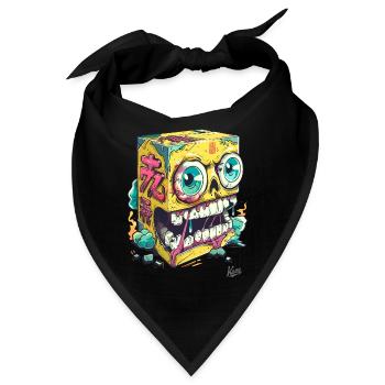 Japanischer Wütender Gelber Schwamm-Totenkopf - Bandana - Schwarz - Vorne