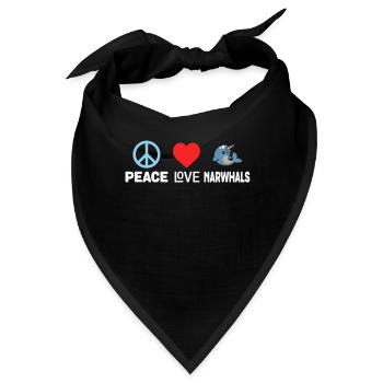 Frieden Liebe Narwale T-Shirt - Lustige Meereslebewesen Fische - Bandana - Schwarz - Vorne