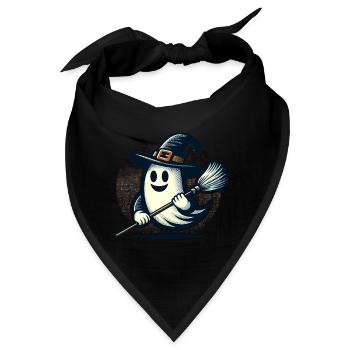 lustiger Halloween Hexen Geist mit Hexenbesen - Bandana - Schwarz - Vorne