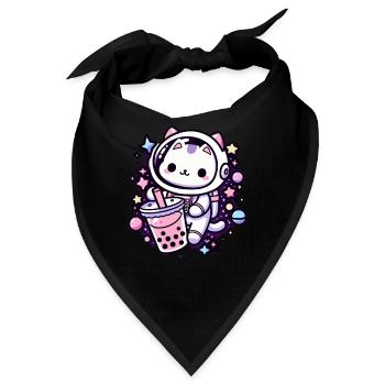 Kawaii Katze Astronaut Bubble Tea Im Weltraum - Bandana - Schwarz - Vorne