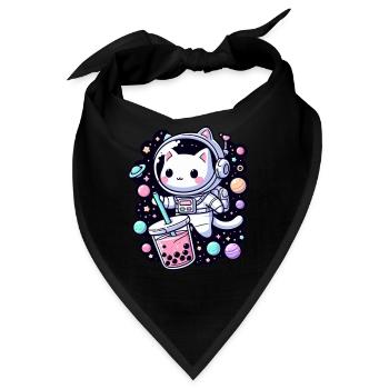 Kawaii Katze Astronaut Bubble Tea Im Weltraum - Bandana - Schwarz - Vorne