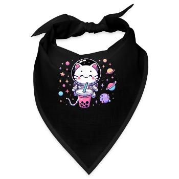 Kawaii Katze Astronaut Bubble Tea Im Weltraum - Bandana - Schwarz - Vorne