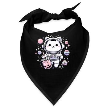 Kawaii Katze Astronaut Bubble Tea Im Weltraum - Bandana - Schwarz - Vorne