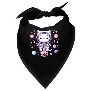 Kawaii Katze Astronaut Bubble Tea Im Weltraum - Bandana - Schwarz - Vorne