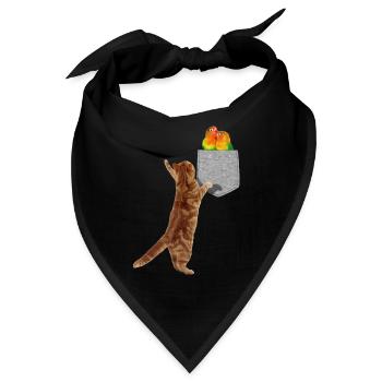 Katze, die nach Turteltauben in gefälschter Print-On-Tasche greift - Bandana - Schwarz - Vorne