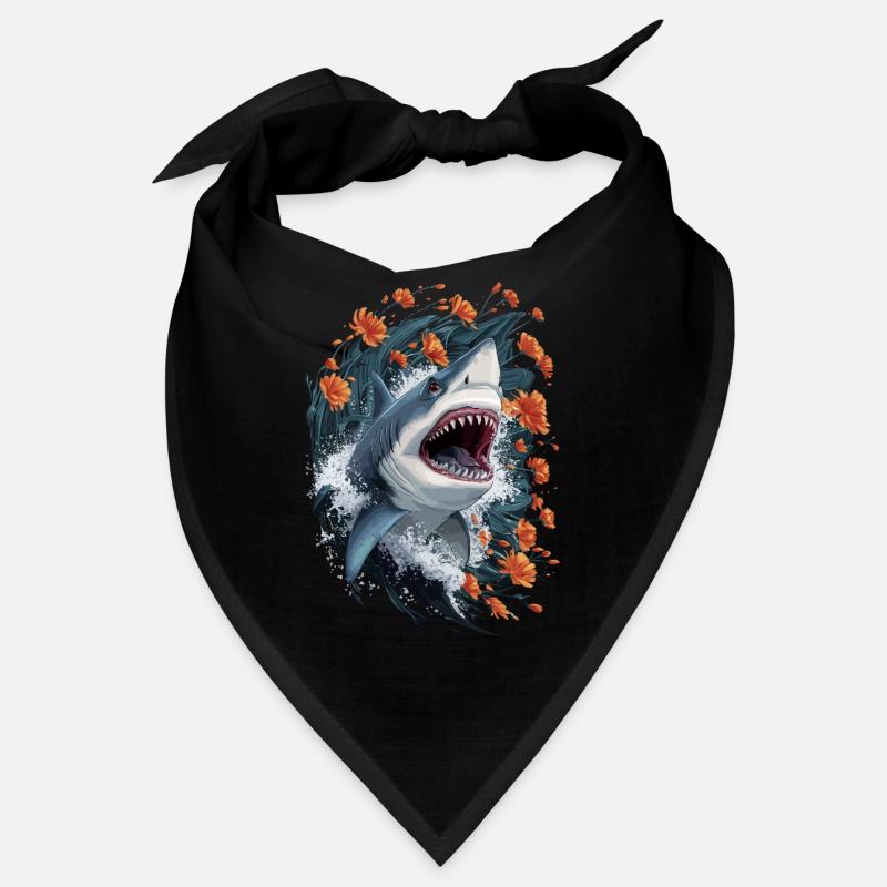 Requin avec des fleurs et des vagues illustration Bandana