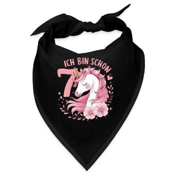 7. Geburtstag Mädchen 7 Jahre Pferd Pferde Einhorn - Bandana - Schwarz - Vorne