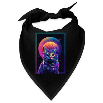 Tierkunst Planet Fantasy Artwork Katze Vor Saturn - Bandana - Schwarz - Vorne