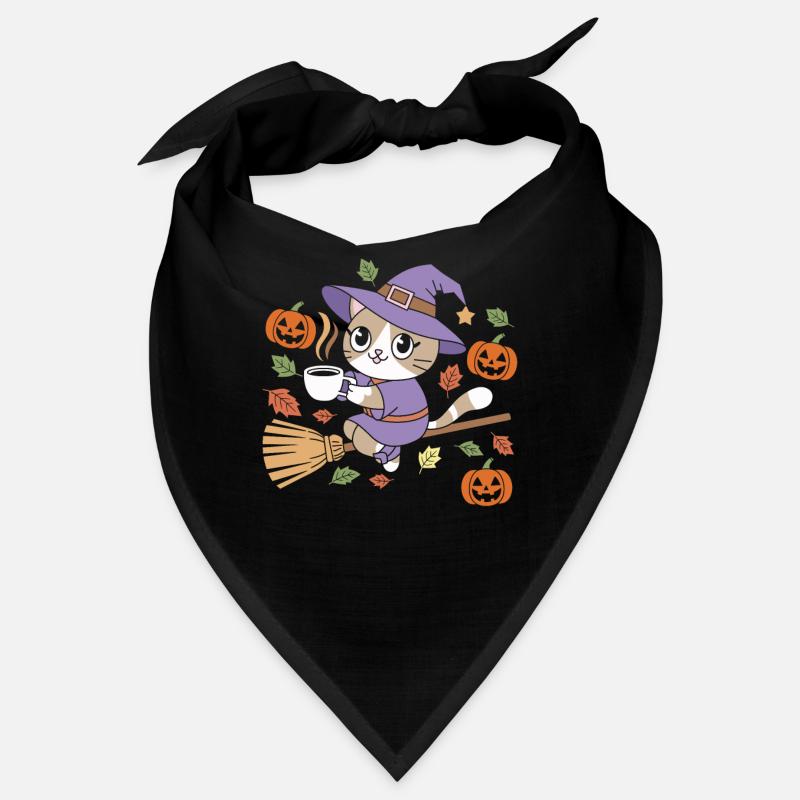 Chat mignon d’Halloween avec chapeau de sorcière et citrouilles Bandana