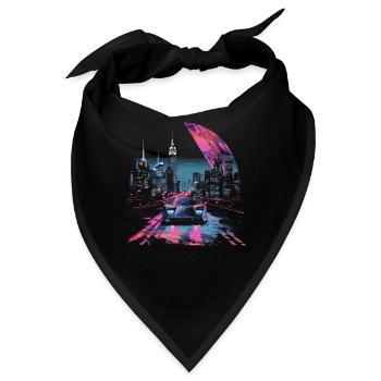 80er 90er Vaporwave Retro Auto Stadt Synthwave - Bandana - Schwarz - Vorne