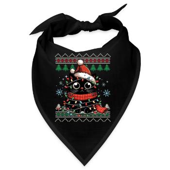 Lustiger Katzen Hässlicher Weihnachts Pullover - Bandana - Schwarz - Vorne