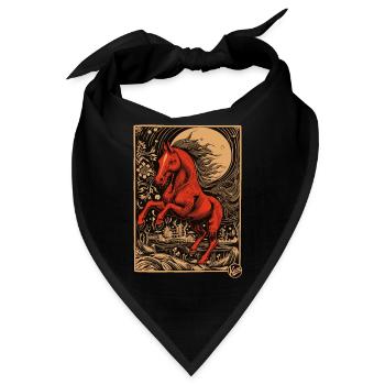 Holzschnitt, ein rotes Pferd - Bandana - Schwarz - Vorne