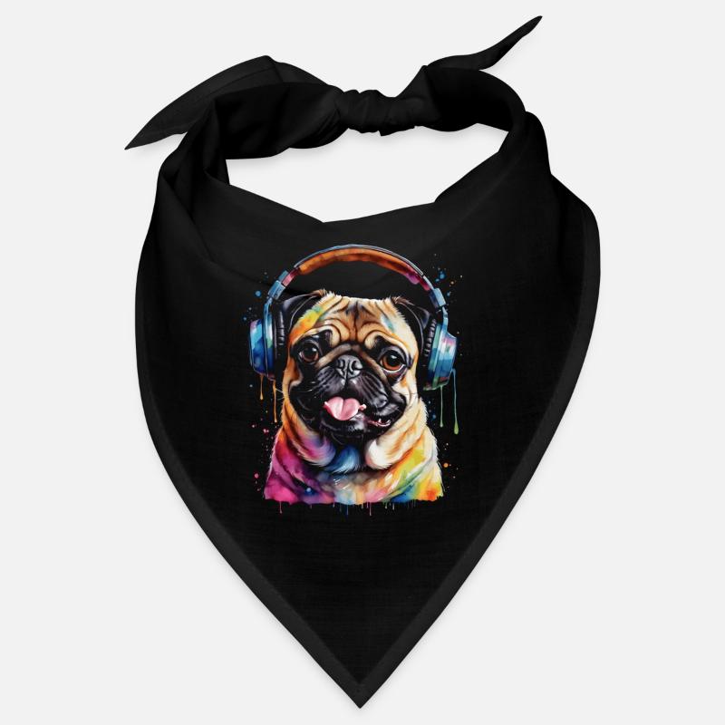 Mops Kopfhörer Hund Bunt Lustig Tier Design Print Bandana
