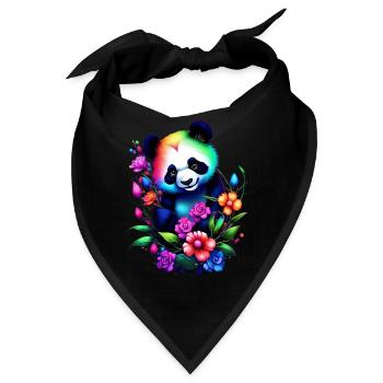 Regenbogen-Panda mit Blumen - Dream Fantasy Art - Bandana - Schwarz - Vorne