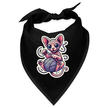 Süßes Sphynx-Kätzchen, das mit einem Garn spielt - Bandana - Schwarz - Vorne