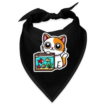 Süße rotweiße Katze sitzt am Aquarium - Bandana - Schwarz - Vorne