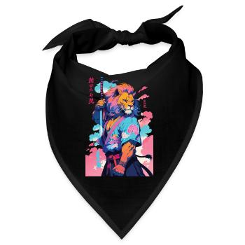 Samurai Löwe Aesthetic Vaporwave Stil - Bandana - Schwarz - Vorne