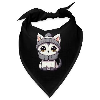 Katze Winter Tier Baby Comic - Bandana - Schwarz - Vorne