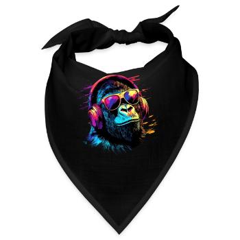 DJ Affe Kopfhörer Sonnenbrille Musik Party Affen - Bandana - Schwarz - Vorne
