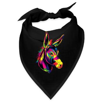 Esel in Bunt Popart Farben Hausesel Donkey Reiten - Bandana - Schwarz - Vorne