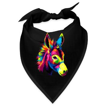 Esel in Bunt Popart Farben Hausesel Donkey Reiten - Bandana - Schwarz - Vorne