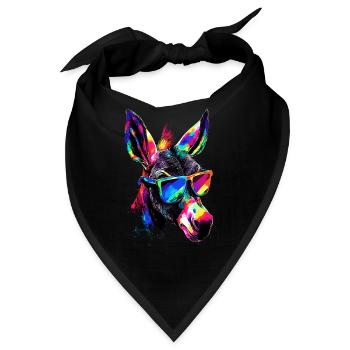 Esel in Bunt Popart Farben Hausesel Donkey Reiten - Bandana - Schwarz - Vorne