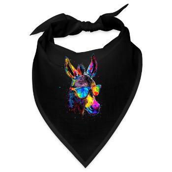 Esel in Bunt Popart Farben Hausesel Donkey Reiten - Bandana - Schwarz - Vorne