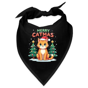 Merry Catmas – Katze mit Weihnachtsstrumpf - Bandana - Schwarz - Vorne
