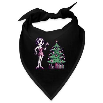Weihnachtliches Pin-Up Cartoon Motiv im Retro - Bandana - Schwarz - Vorne