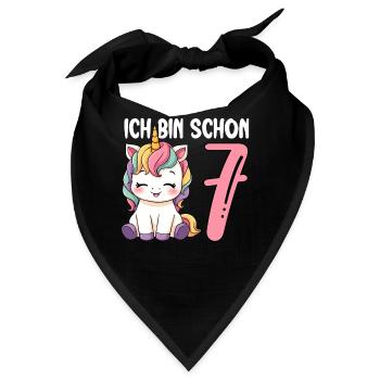 Kinder Einhorn 7. Geburtstag Ich bin schon Sieben - Bandana - Schwarz - Vorne