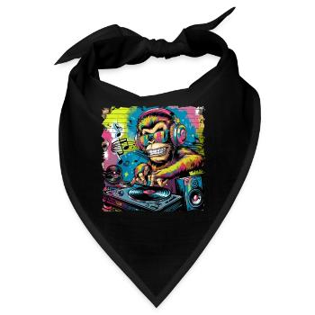 Dj Rave Festival cooler Affe mit Kopfhörer Party - Bandana - Schwarz - Vorne
