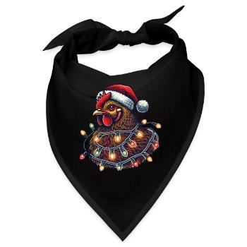Weihnachtshuhn Mit Lichterkette - Bandana - Schwarz - Vorne
