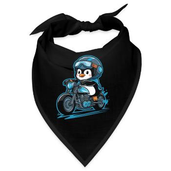 Pinguin Auf Motorrad Mit Helm - Bandana - Schwarz - Vorne