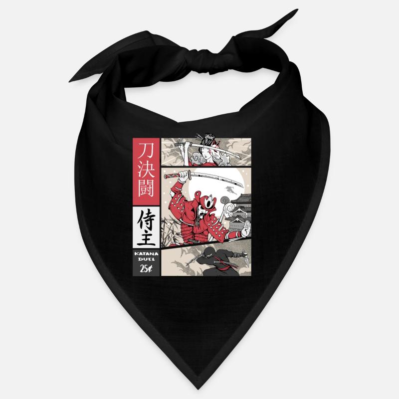 samurai vs ninja Katana vs sword on Comic Style - Bandana - Schwarz