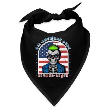 Punk Totenkopf mit Neon-Mohawk und USA-Flagge Hintergrund - Bandana - Schwarz - Vorne